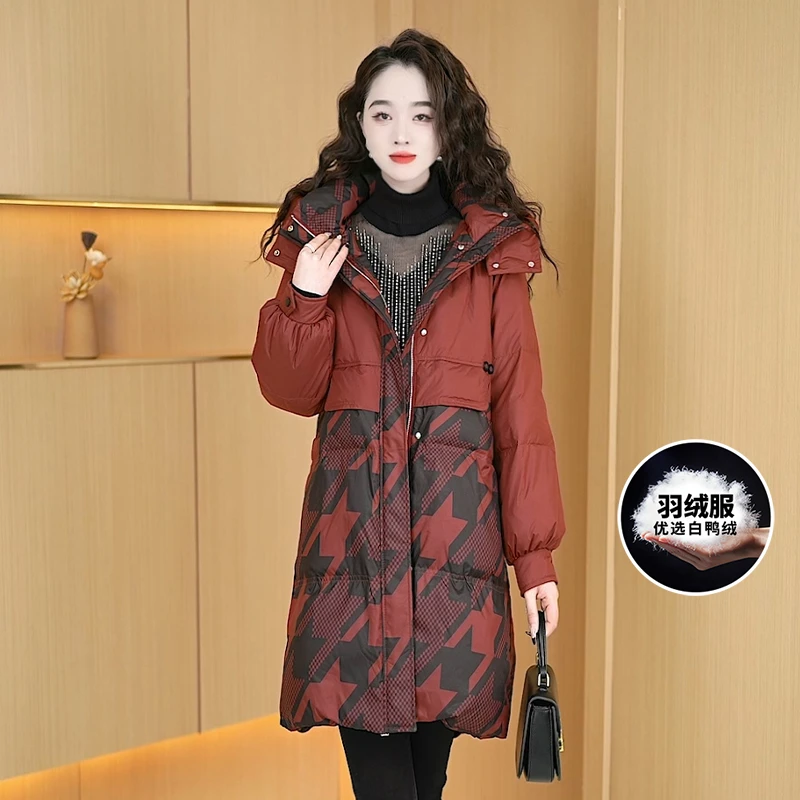 【羽绒服】冬季白鸭绒中长款羽绒服百搭新款时尚气质保暖外套女