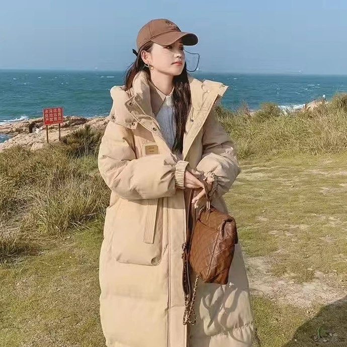 018华夫格宽松小个子中长款时尚棉服外套休闲长款加厚棉衣韩版女