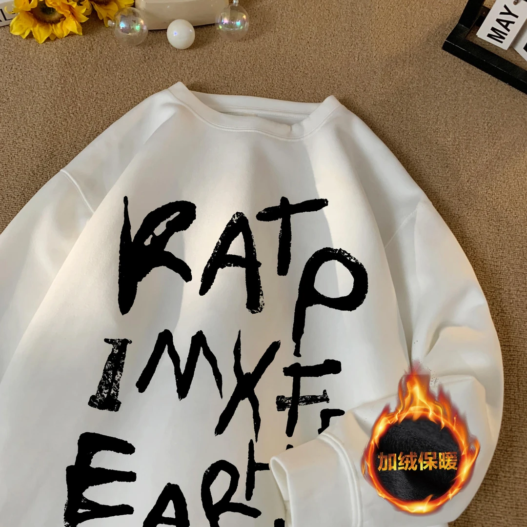 muxiaofei/慕小菲重磅圆领卫衣男潮牌美式复古宽松百搭上衣外套