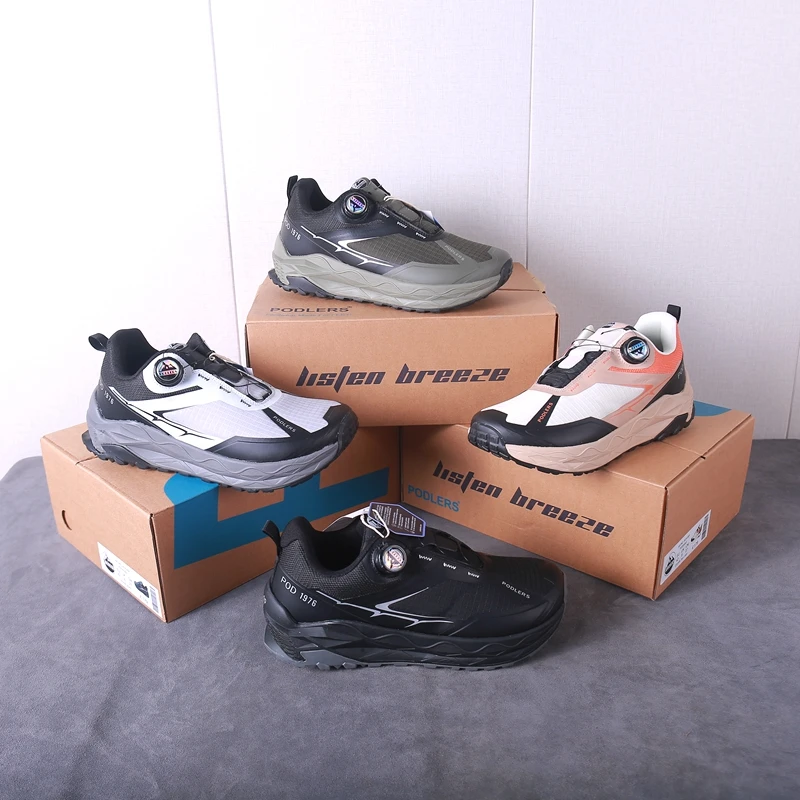 欧洲单4E宽楦户外越野跑鞋旋转纽扣轻便舒适跑步鞋徒步休闲男鞋