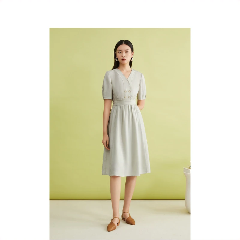 YINER音儿2024夏季新款仿麻质感凉感连衣裙8C64205266