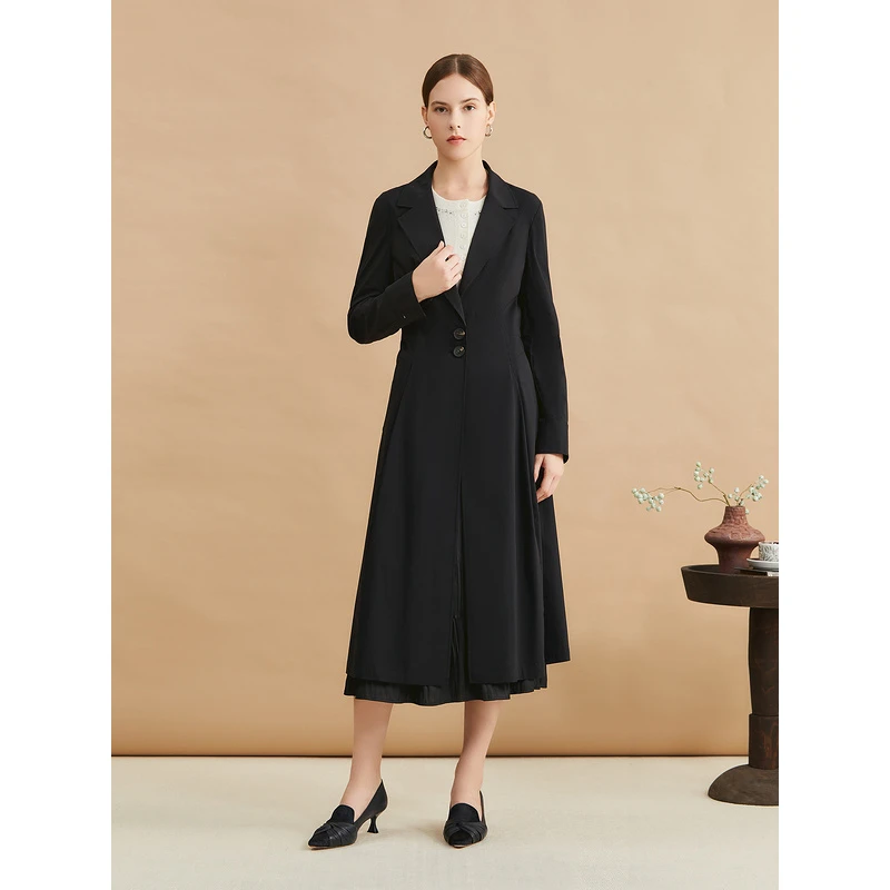 YINER音儿专选秋季新款复古长款廓形A字风衣外套8C64307056