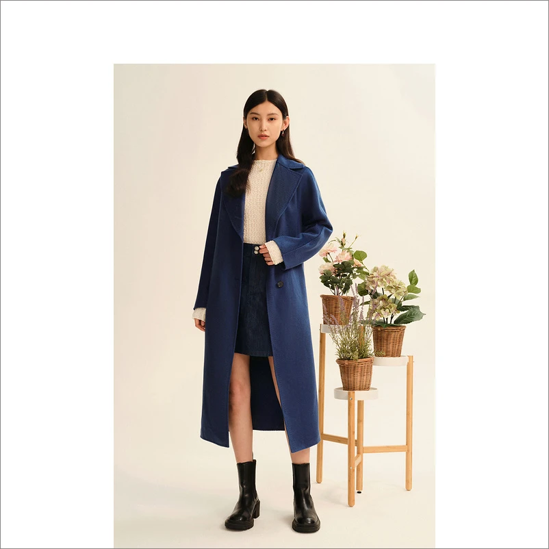 YINER音儿专选冬季中长款水波纹双面呢女大衣8C62580166