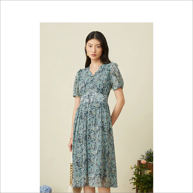 YINER音儿夏季优雅收腰复古印花女装连衣裙8C32205820