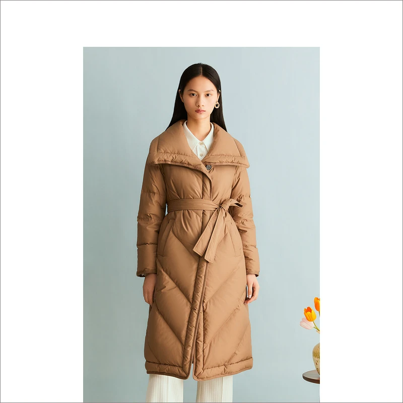 YINER音儿冬季聚暖中长款白鹅绒羽绒服8C33508200