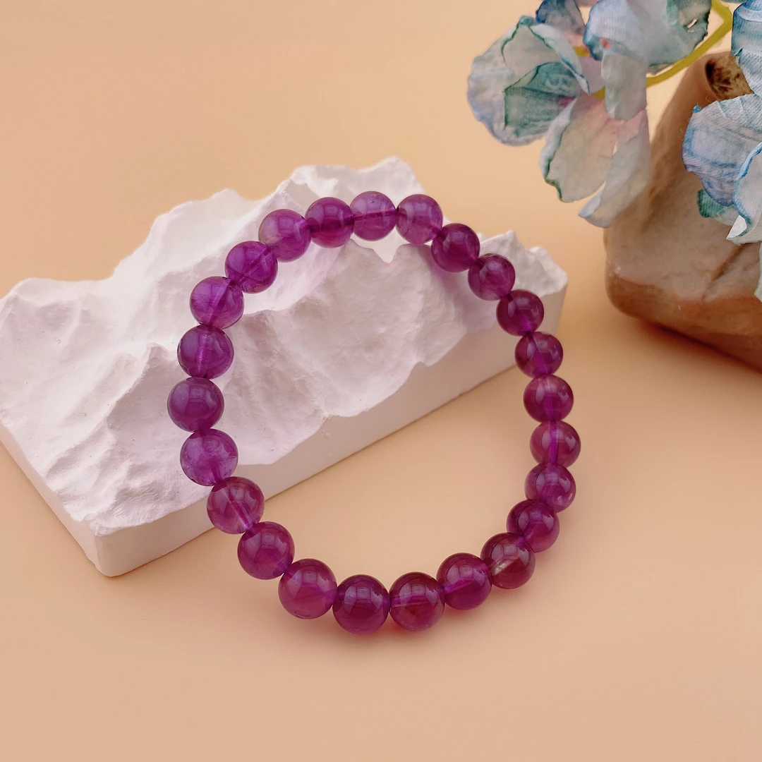 水晶手链正品紫水晶单圈手链8mm圆珠手串日常时尚女款手饰送礼Q20