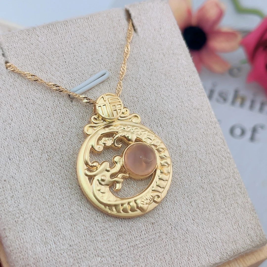 正品玛瑙玉髓吊坠冰粉玉是镂空盘龙项坠复古精致男女款项链F593