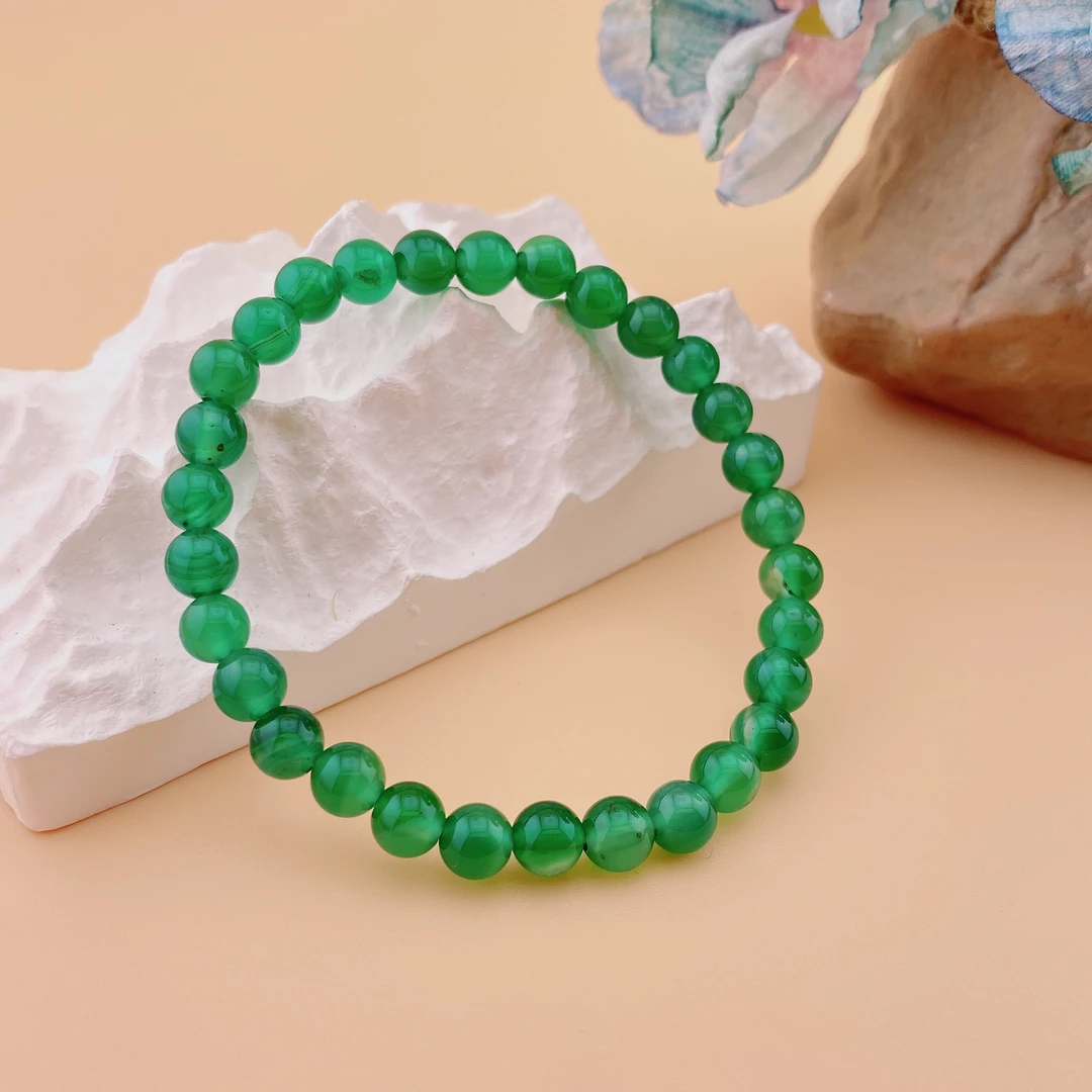 正品玛瑙圆珠手链玛瑙绿玉髓6mm圆珠单圈素款气质时尚女士手链Q74