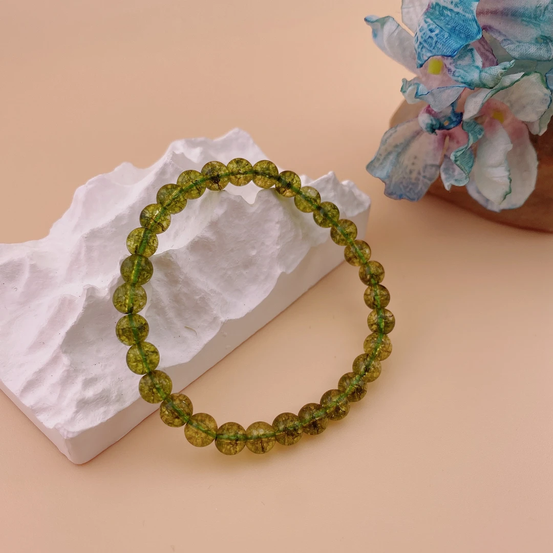 正品水晶手链橄榄晶圆珠手串6mm圆珠单圈手链气质女款简约手饰Q31