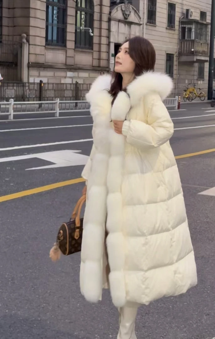 【涂山有雪】长款鹅绒服狐狸毛领新款白鹅绒冬季加厚大被子外套