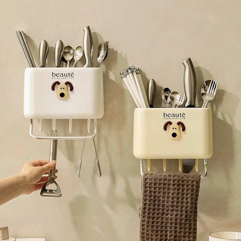 筷子收纳盒挂墙勺子餐具筷子筒刀架一体壁挂式筷笼家用厨房置物架
