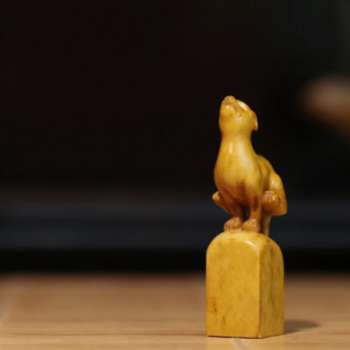 小兽印章 鹿角雕刻 方颜作品 纯手工 配饰挂件 印章