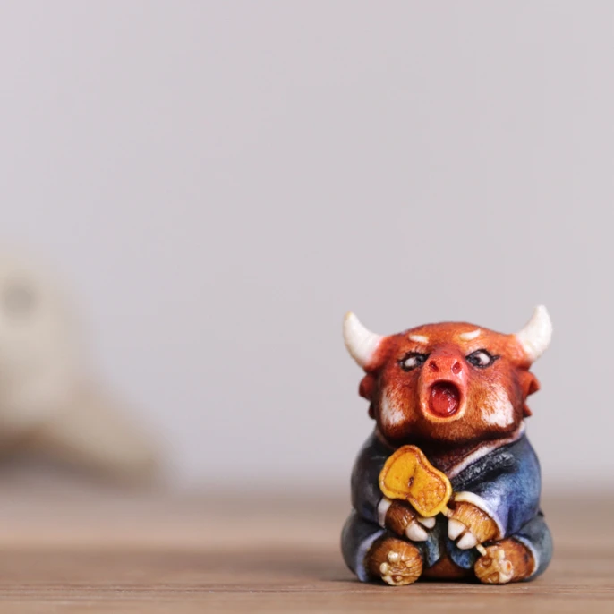 牛魔王 根付作品 方颜雕刻 纯手工 手把件 配饰挂件