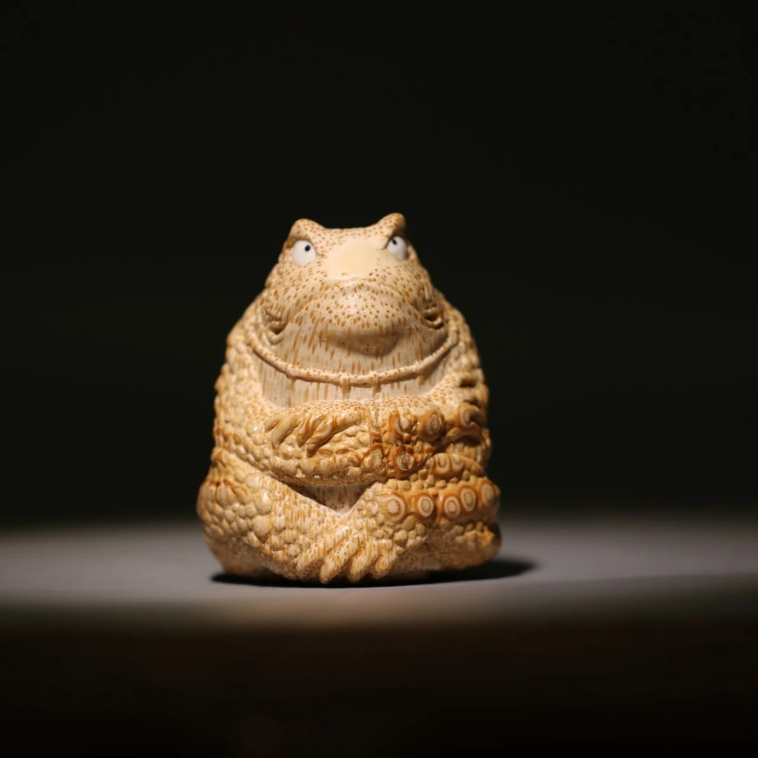 蟾总教头 竹根雕 手把件 方颜原创 纯手工 案头雅件