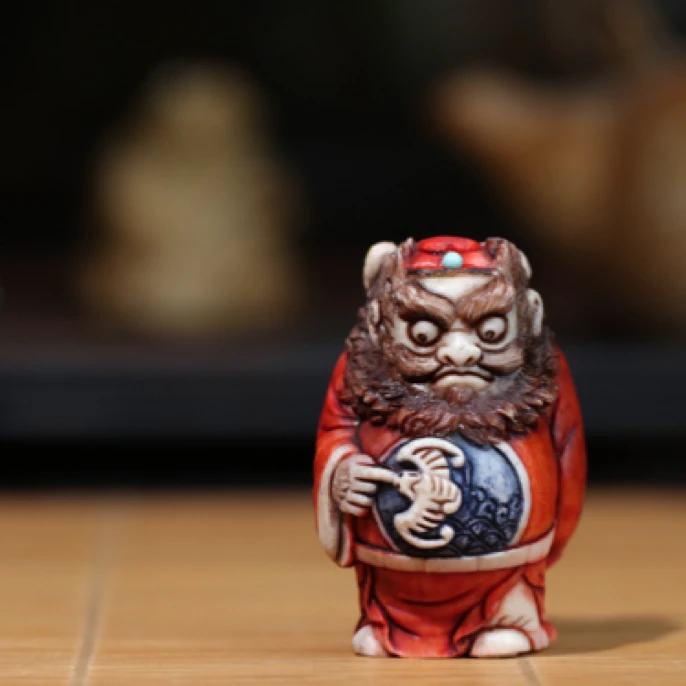 钟馗 福到眼前 鹿角根付 方颜原创 纯手工 手把件 摆件
