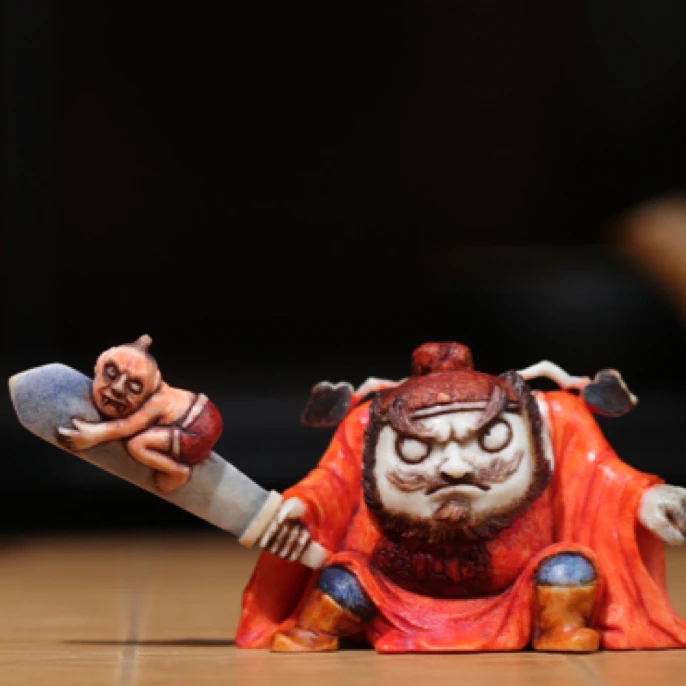 钟馗 鹿角雕刻 方颜作品 纯手工 摆件