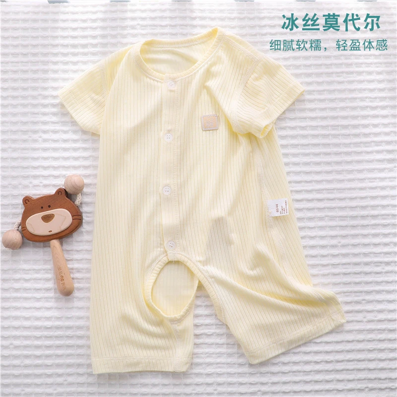 夏季婴儿衣服夏天新生6一12月0薄款3夏装2短袖莫代尔半袖连体睡衣