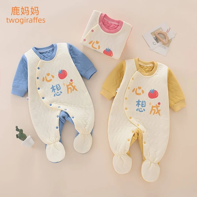新生婴儿儿衣服冬季加厚夹棉包脚连体衣初生保暖哈衣冬装棉服纯棉
