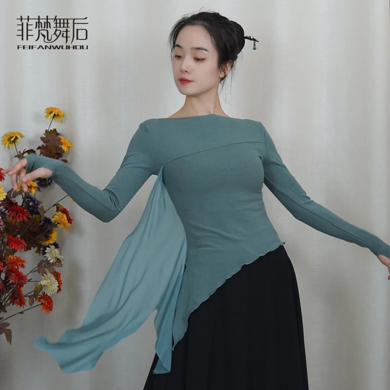 菲梵舞后现代舞蹈服练功服女秋季新款身韵舞衣长袖修身上衣形体服