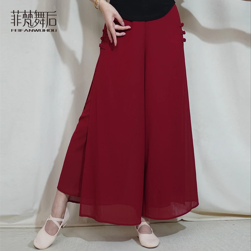 菲梵舞后宽松舞蹈练功裤开叉阔腿裤女高腰显瘦夏季垂感雪纺裤子