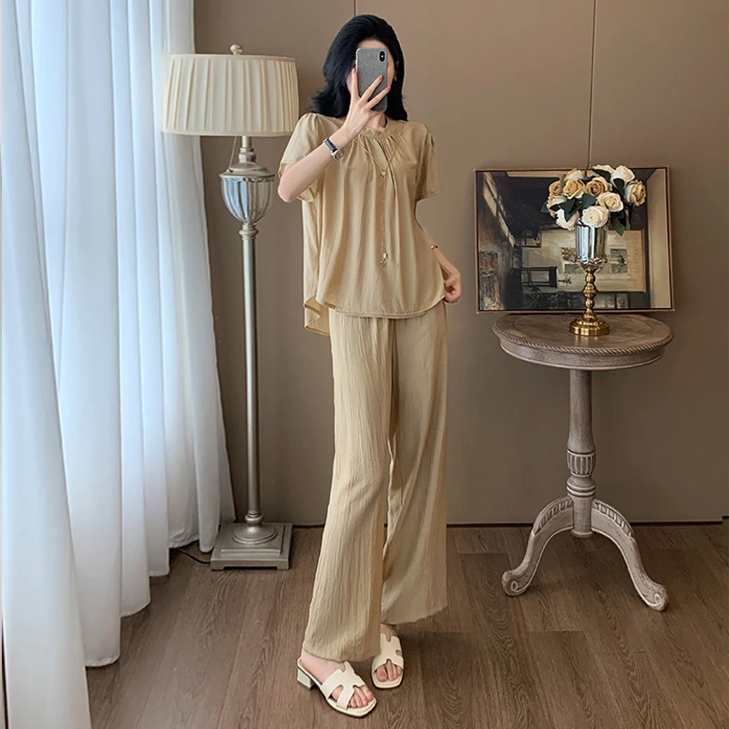 雨橦2025夏新款休闲时尚套装女减龄气质高级感舒适薄款宽松两件套