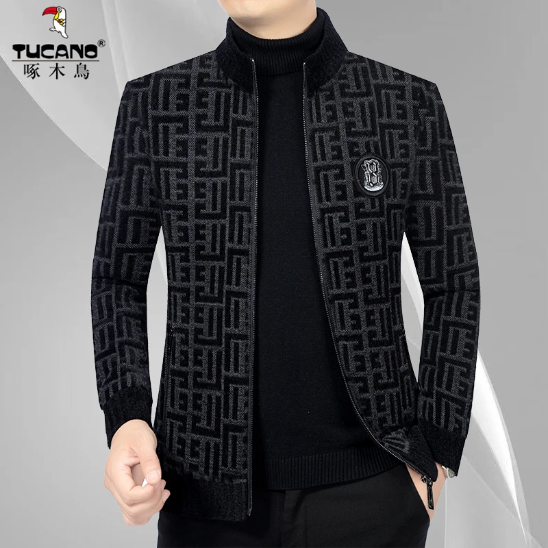 啄木鸟秋冬新款高档男士休闲加厚毛呢外套中年男立领修身韩版男装