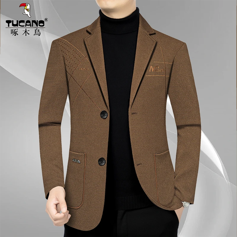 啄木鸟高档春秋新款男士西服外套商务休闲时尚修身百搭上衣单西