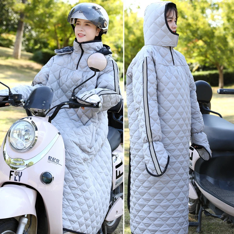 电动摩托车电瓶车挡风衣冬护膝加厚连帽加大挡风衣防风保暖防寒衣