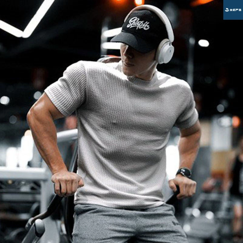 肌肉肌理纹短袖男潮牌Tt恤运动健身透气弹力跑步训练速干美式黑白