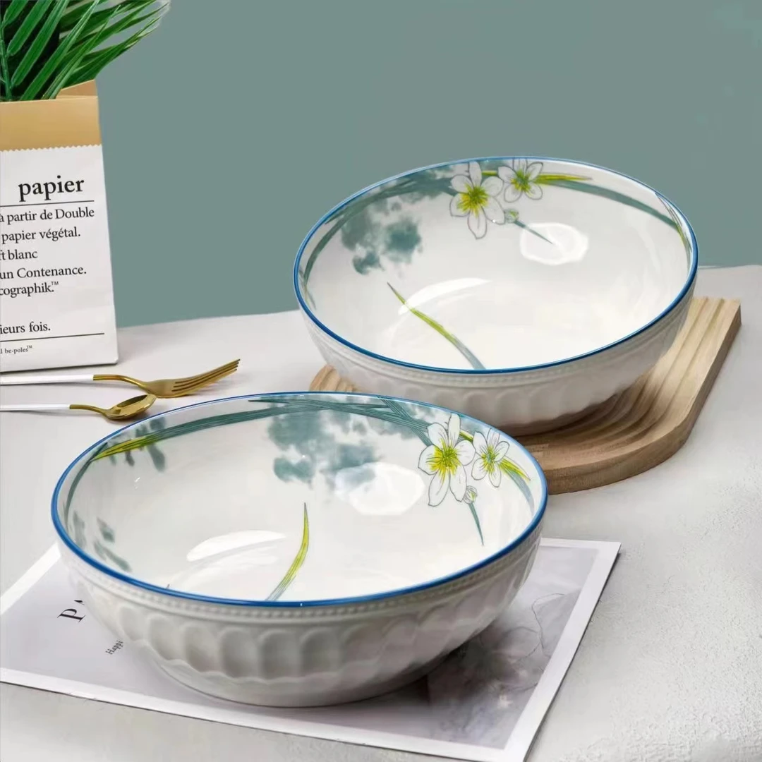 水仙花9英寸汤碗2个装 破损联系客服