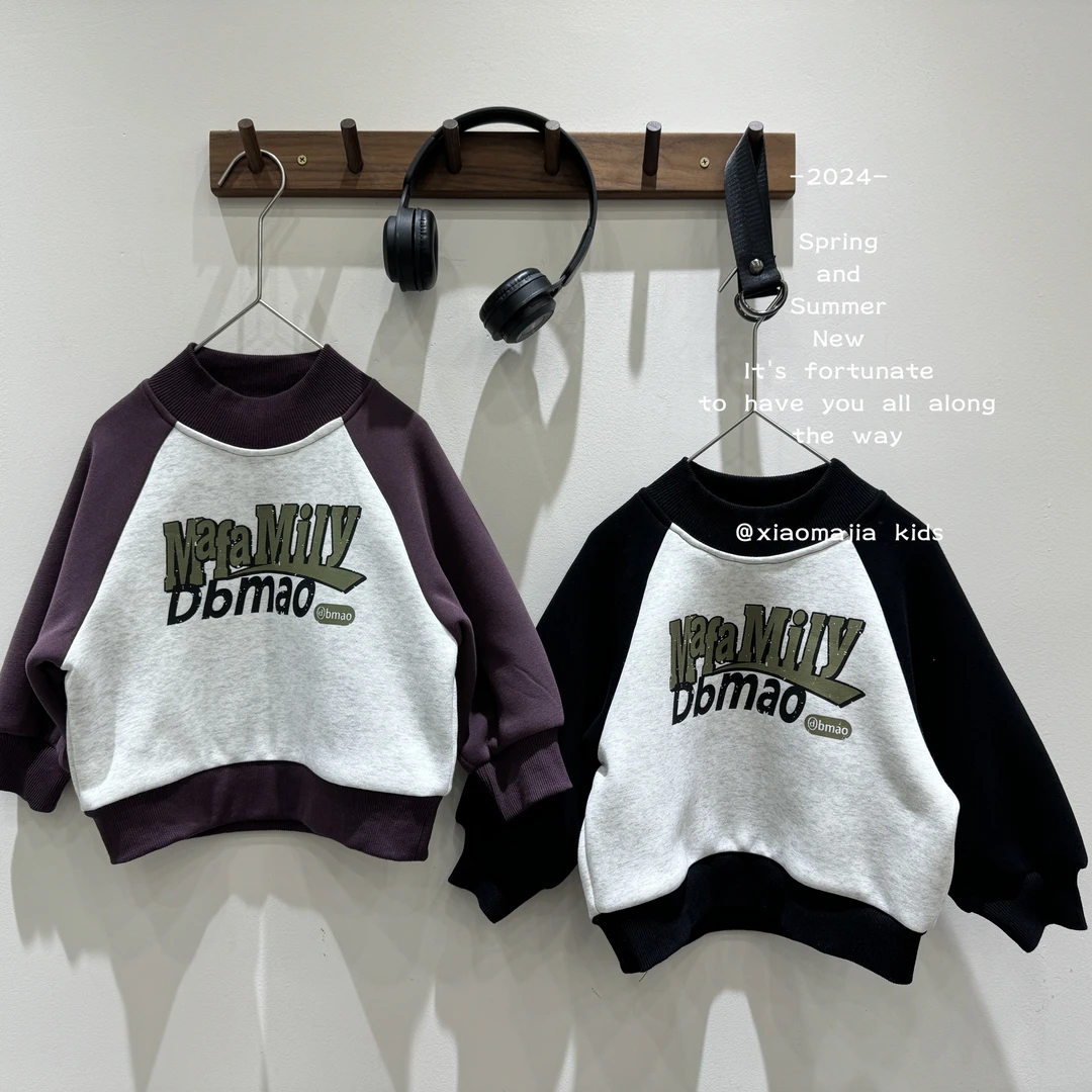 现货-儿童冬季加绒加厚糕糕绒卫衣D-3640韩版宽松印花套头卫衣