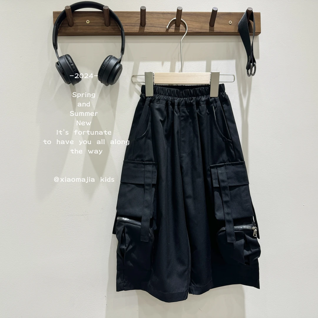 现货-儿童秋季工装休闲裤D-3229黑色百搭潮酷宽松潮流韩版裤子