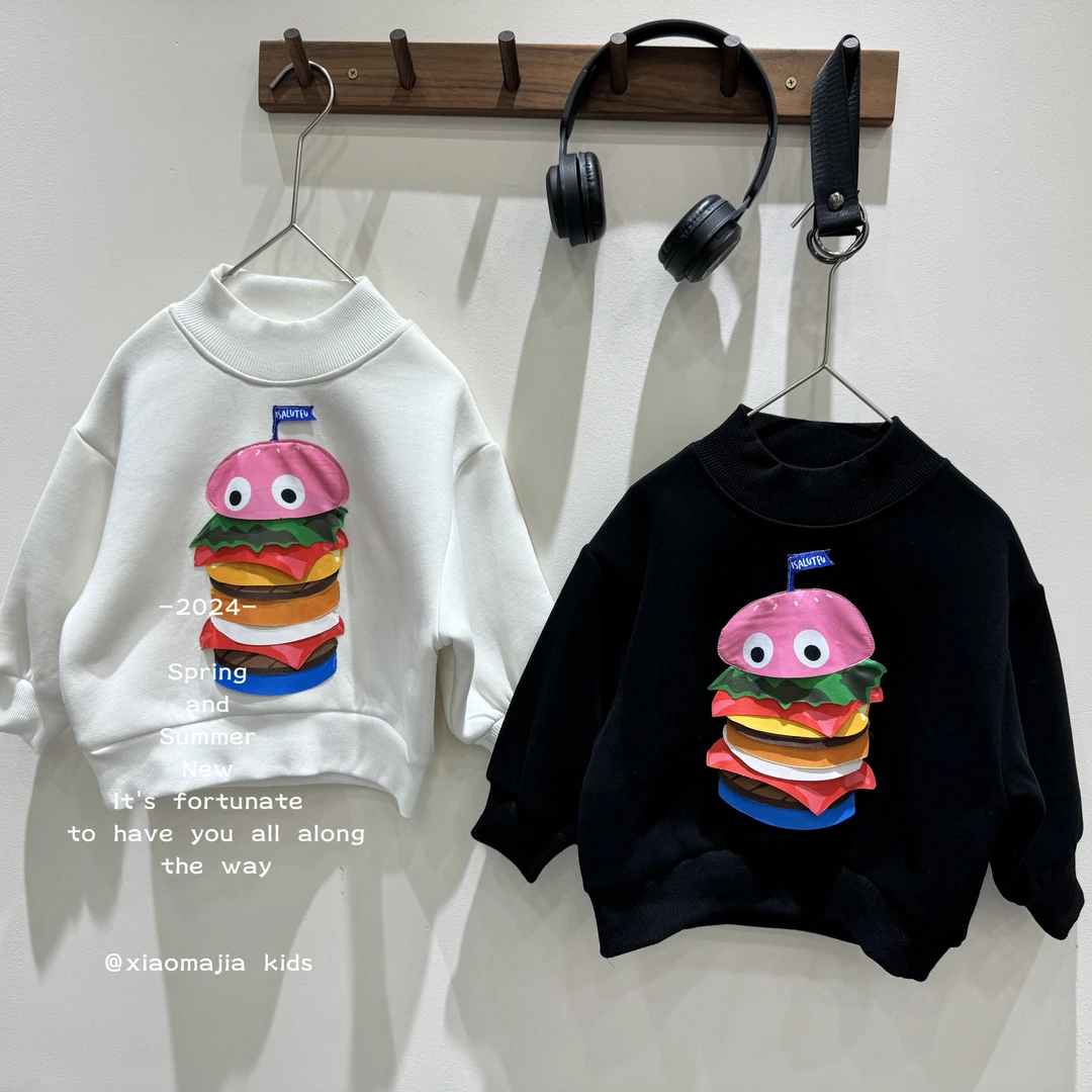 现货-儿童冬季加绒加厚糕糕绒卫衣D-3702韩版宽松印花套头卫衣
