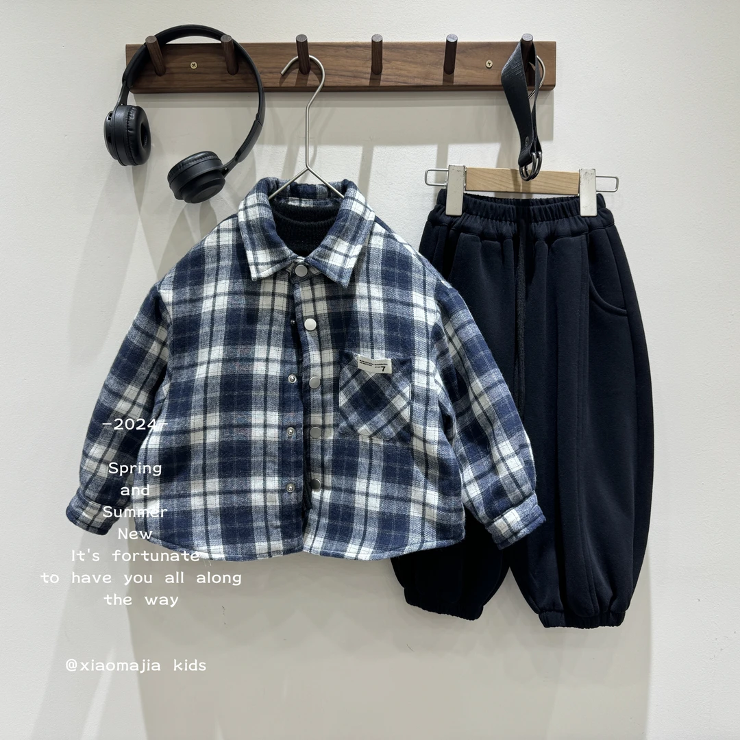 现货-儿童冬季休闲格子棉服D-3256韩版衬衫保暖棉衣男女童中性