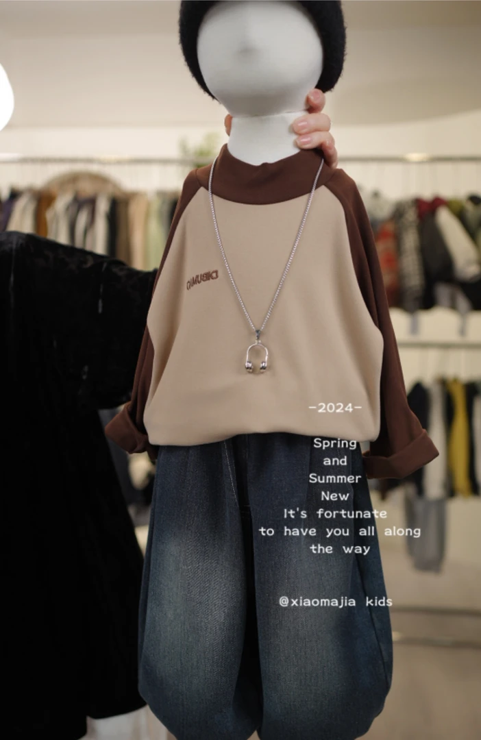 现货-儿童秋冬季时尚纯色韩版打底衫D-3939休闲百搭潮流宽松