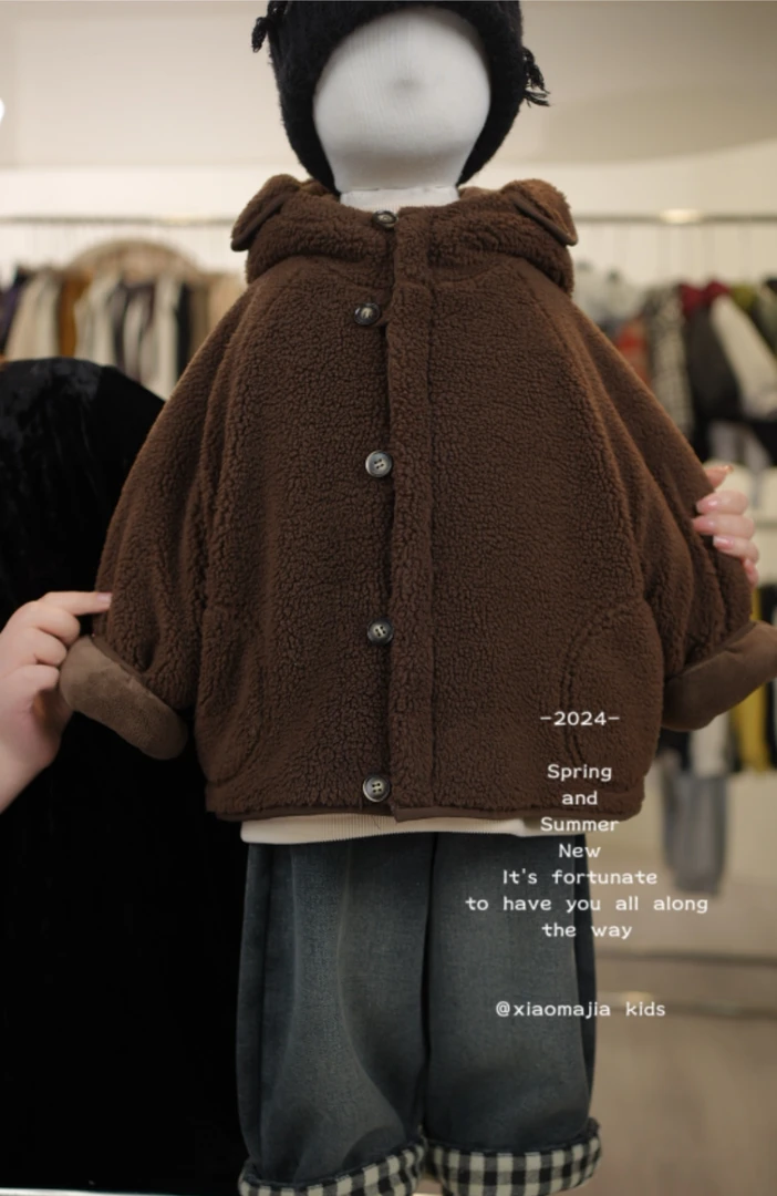 现货-儿童冬季毛毛连帽外套D-3950加厚保暖时尚时尚穿搭男女童