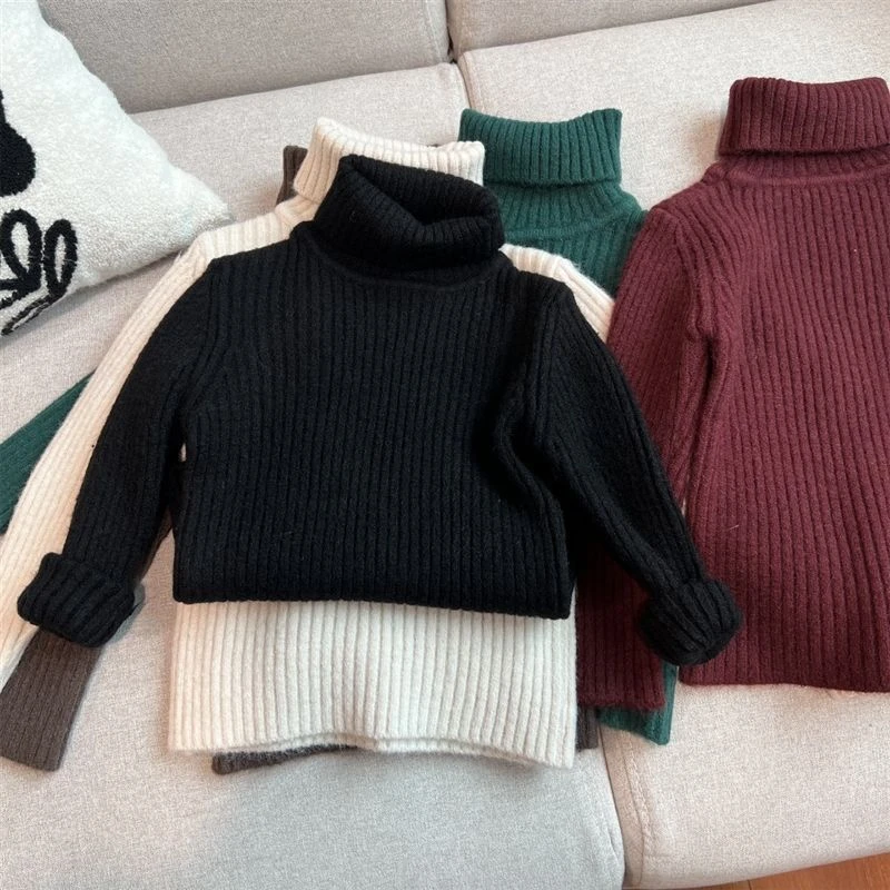 女童黑色高领毛衣儿童加厚男童打底衫洋气秋冬宝宝套头女孩针织衫