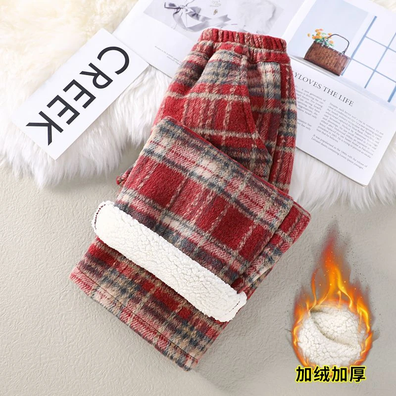 女童裤子秋冬新款儿童冬季格子裤加厚洋气休闲男女宝宝加绒直筒裤
