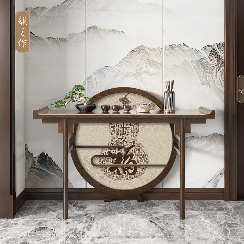 思怡轩新中式客厅玄关桌端景台装饰架置物架禅意实木条案简约