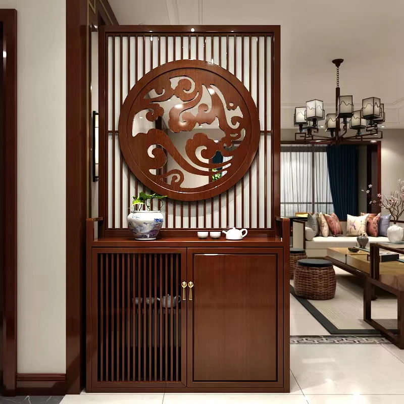 新中式玄关柜屏风隔断客厅入户正对门遮挡进门酒柜简约置物架鞋柜