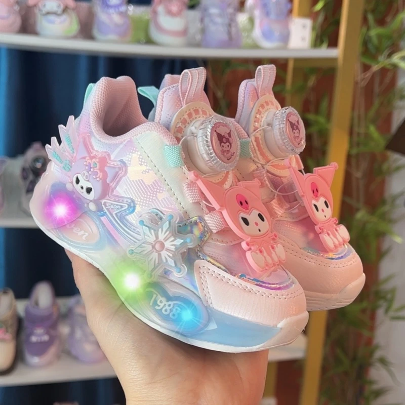 旋转纽扣加绒儿童运动发光鞋2025秋冬新款女童学生棉鞋小女孩灯鞋