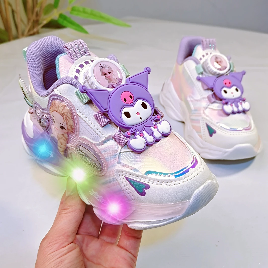 运动发光鞋2025新款女童学生跑步鞋中大童老爹鞋女孩女宝宝灯鞋