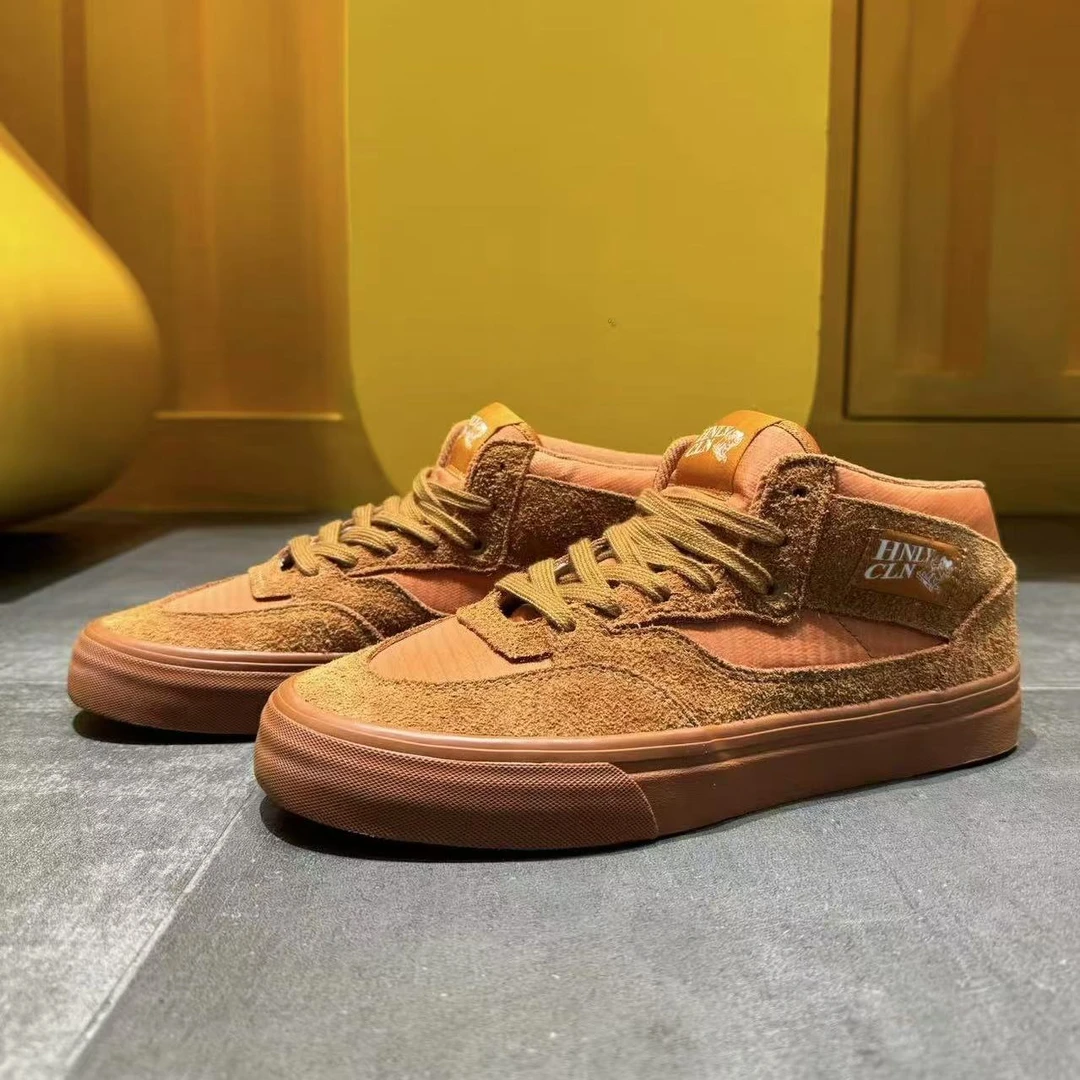 【高品质牛皮】棕红色反绒皮拼接复古中帮板鞋百搭潮鞋休闲鞋