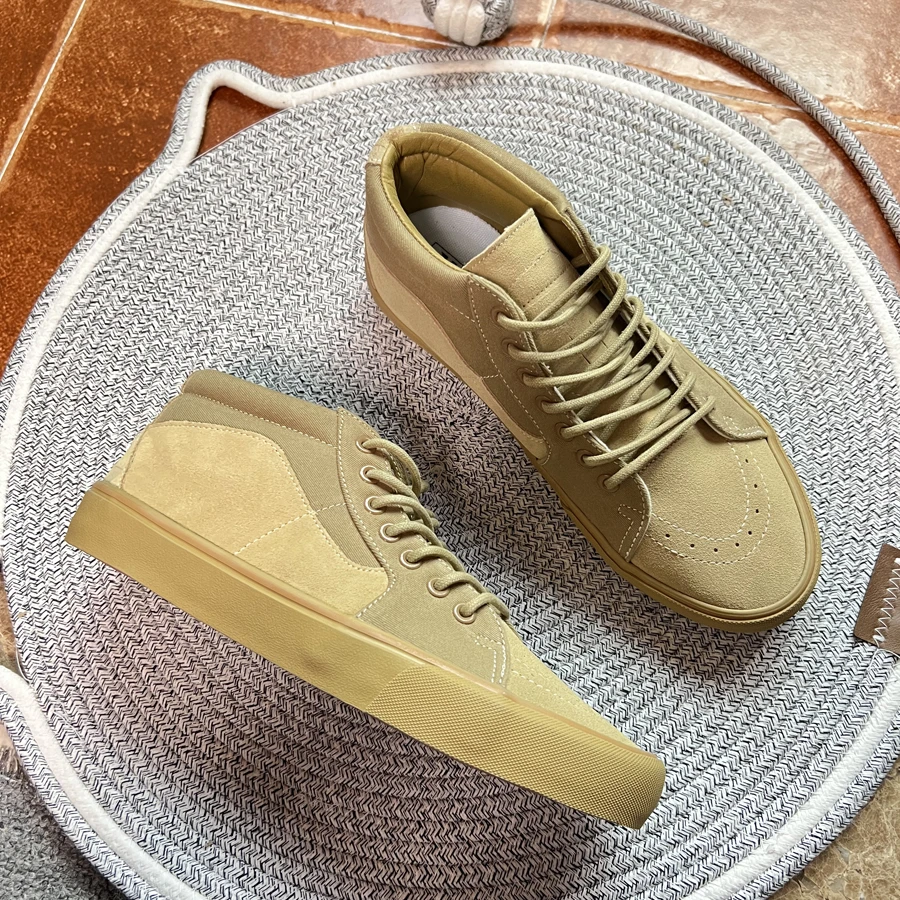 【后跟钢印棋盘格】棕色拼接色小地球高阶中帮板鞋复古百搭休闲鞋