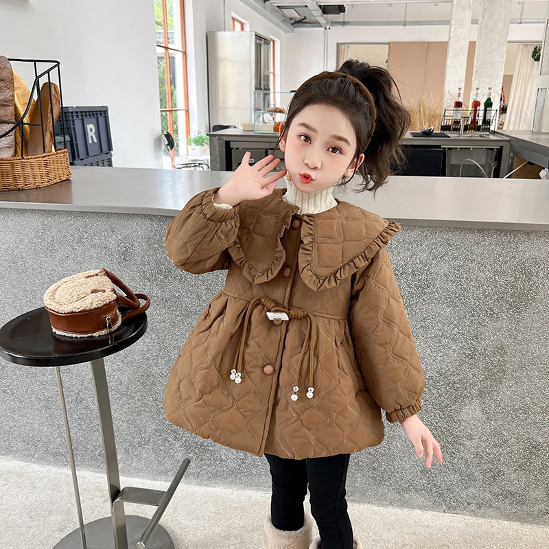 女童棉外套儿童秋冬装新款中小童洋气冬季加绒保暖棉衣女宝中长款