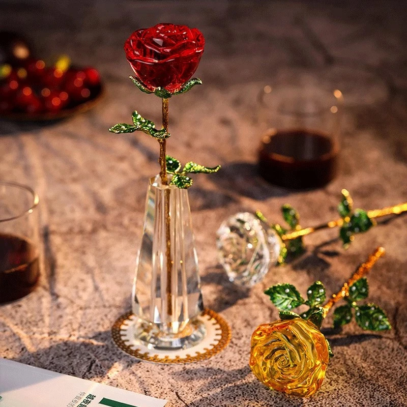 节日礼物水晶玻璃工艺品摆件玫瑰花男女朋友老婆生日纪念日教师节