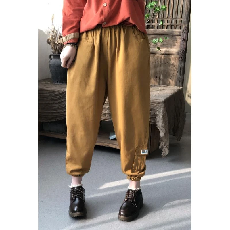 【程程家】22030口袋小熊贴标休闲裤松紧腰女士