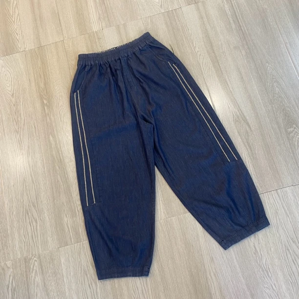 （浅笑）82109明线刺绣休闲工装裤女夏款胖mm裤子宽松显瘦哈伦裤