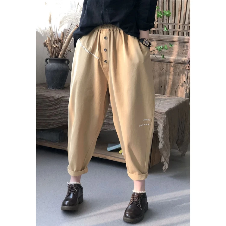 [程程家]22015文艺休闲时尚手工刺绣松紧常规女士休闲裤女裤