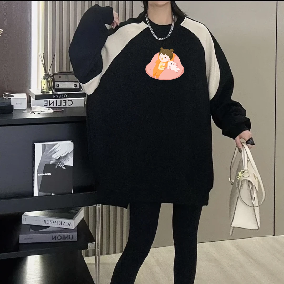 秋季字母绣花拼接时尚洋气减龄遮肉显瘦卫衣